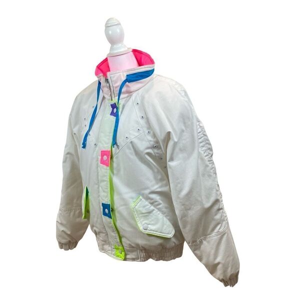 New with Tags Vintage 80’s New York Girl White and Neon Winter Jacket Small - Picture 4 of 13